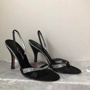 Nina Black Slingback, 4.5” Rhinestone Heels Size 9